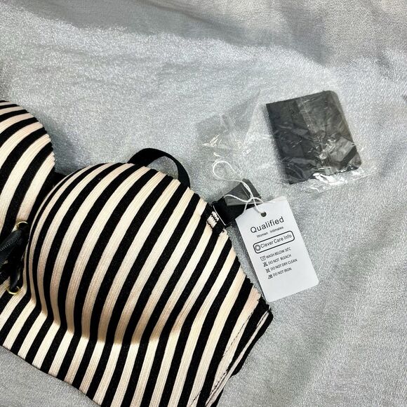 RETRO Bras Brassiere Women 32B Push Up Pads Unlined Pink/Blk Striped Convertable - Picture 9 of 16